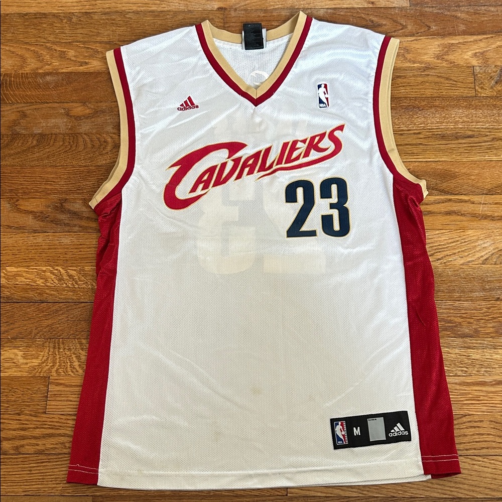 Adidas LeBron James Cavaliers White and Red Jersey